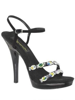 Jonathan Kayne Jet Austria-9019 Black Stiletto/Platform Heels Crystal Ac…